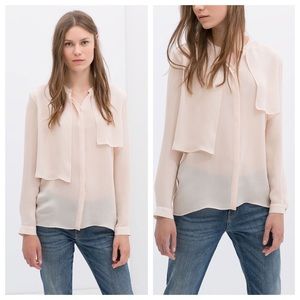 ZARA 100% Mulberry Silk Button Down Blouse with Layers - Small